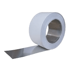 A roll of white tape with a metal strip around it.